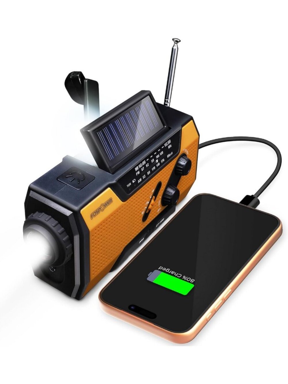 Portable Emergency Weather Radio with Power Bank, AM/FM, Solar/USB/Crank, SOS